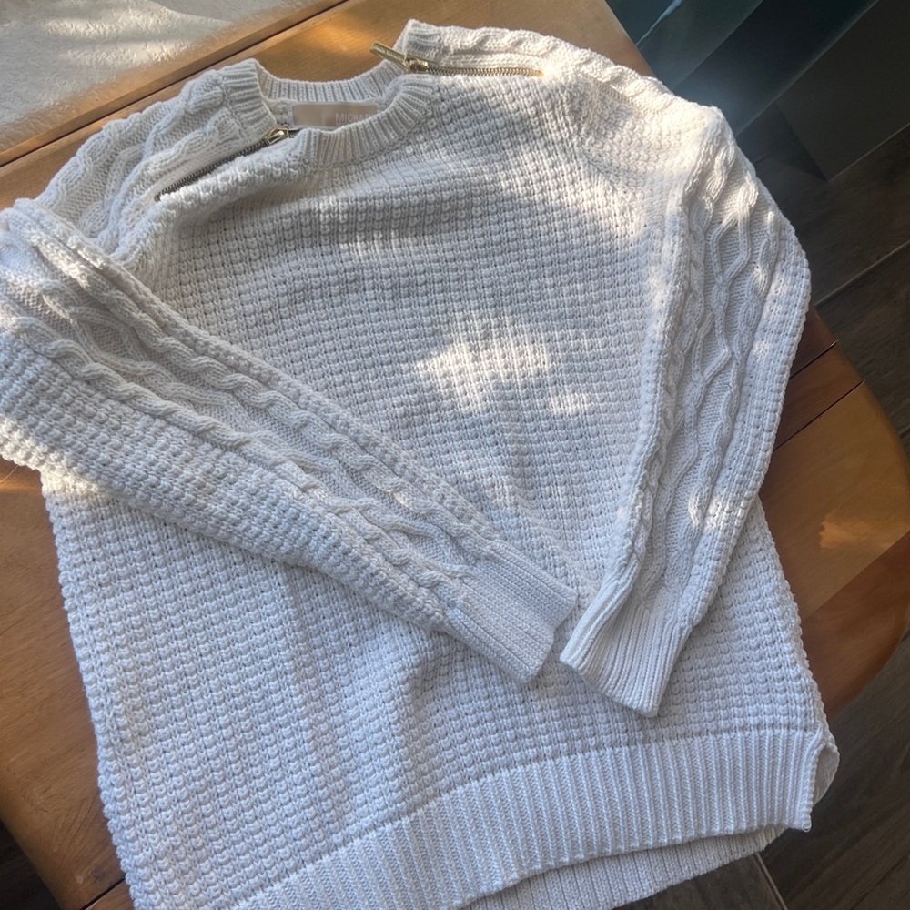 Michael Kors White Sweater with Zipper Details